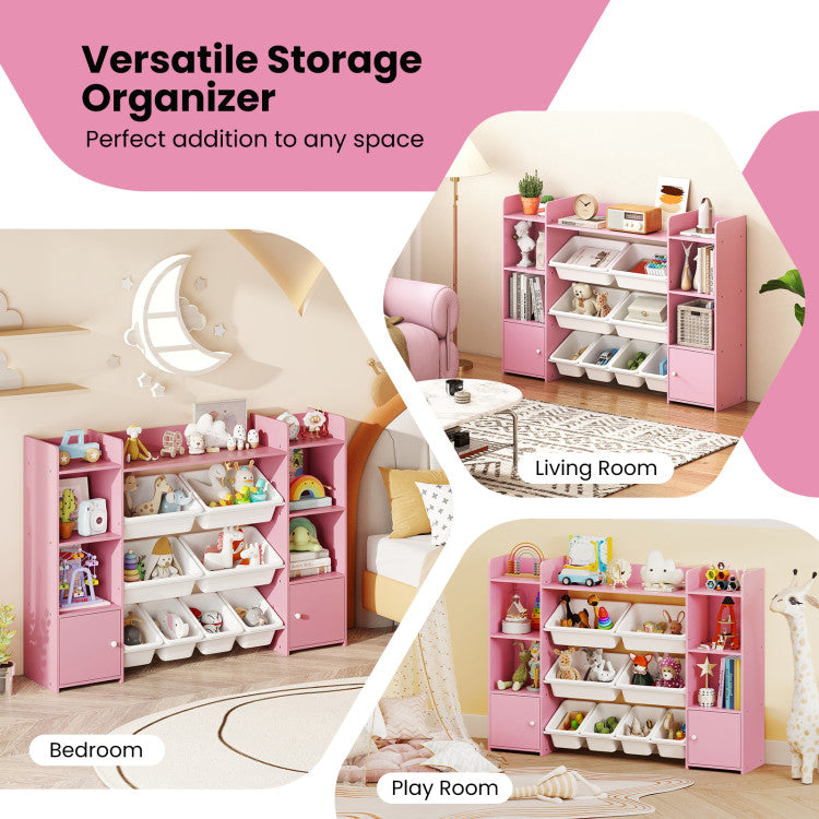 56 inch Large Toy Storage Organizer with 8 Removable Bins and Bookshelf