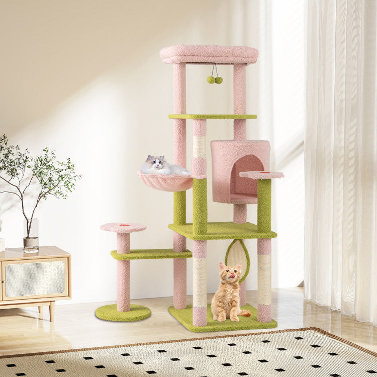 58 Inch Tall Multi-Level Cat Tree Aesthetic Floral Kitten Tower
