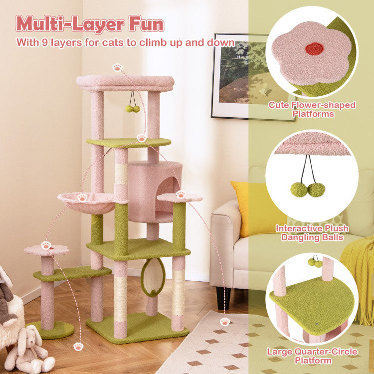 58 Inch Tall Multi-Level Cat Tree Aesthetic Floral Kitten Tower