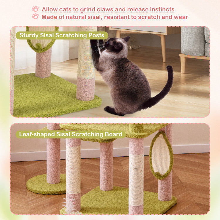 58 Inch Tall Multi-Level Cat Tree Aesthetic Floral Kitten Tower