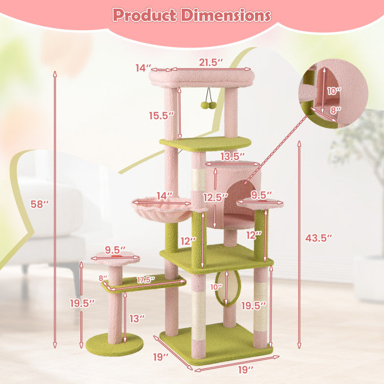 58 Inch Tall Multi-Level Cat Tree Aesthetic Floral Kitten Tower