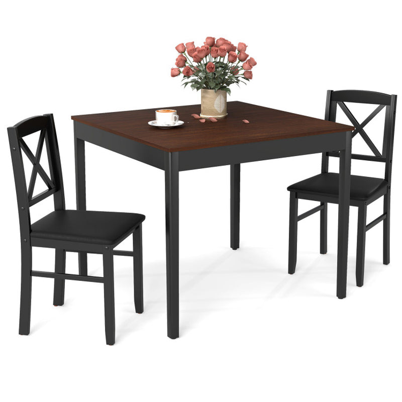 3-Piece Dining Table Set Wooden Square Kitchen Table for 2 People