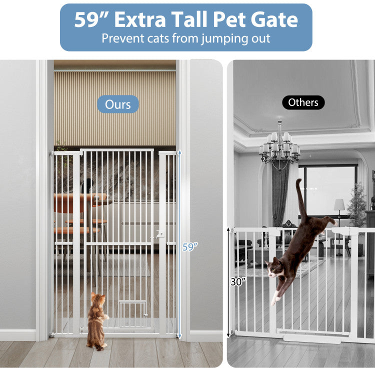 59” Extra Tall Pet Gate Heavy-Duty Metal Cat Gate with Wide Opening