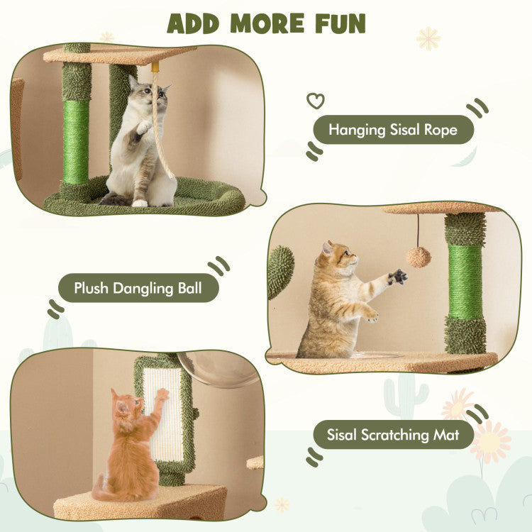 59 Inch Multilevel Cactus Kitty Activity Center with Scratching Posts Toy