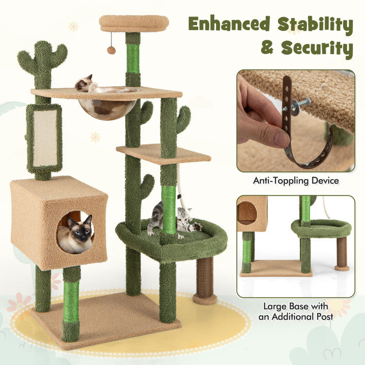 59 Inch Multilevel Cactus Kitty Activity Center with Scratching Posts Toy