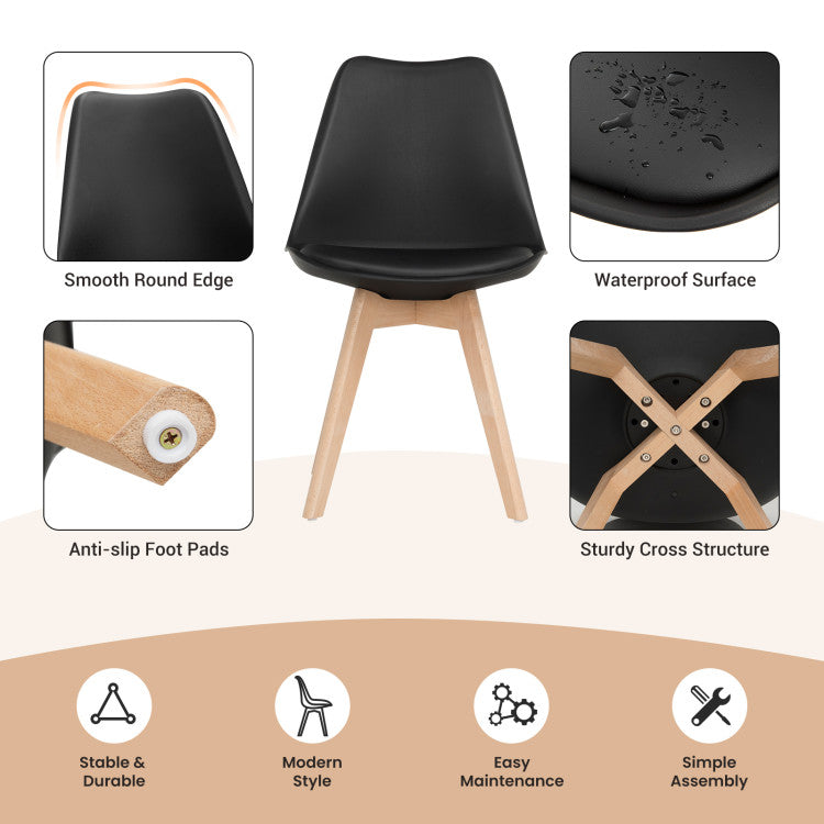Set of 4 Modern High Backrest Dining Chairs with Wooden Legs