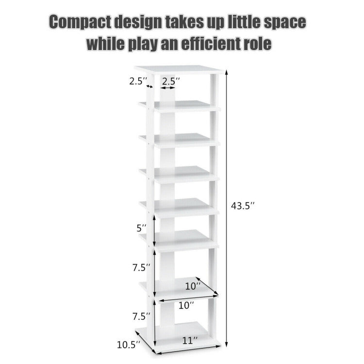7-Tiers Vertical Wooden Space Saving Shoe Rack for Front Door