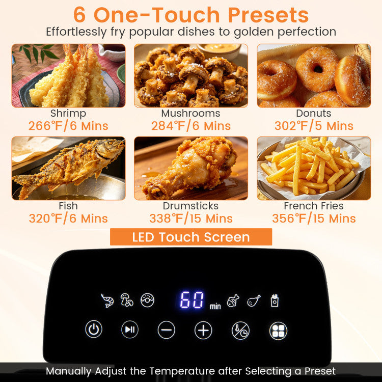 5.3-Qt Electric Deep Fryer with 3 Baskets 1700W LED Touch Screen and 6 Presets