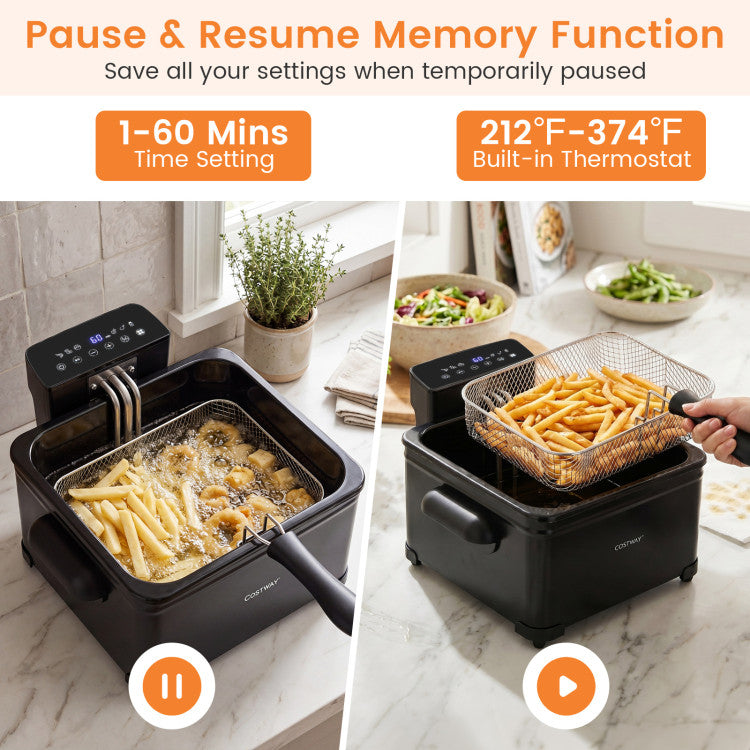 5.3-Qt Electric Deep Fryer with 3 Baskets 1700W LED Touch Screen and 6 Presets