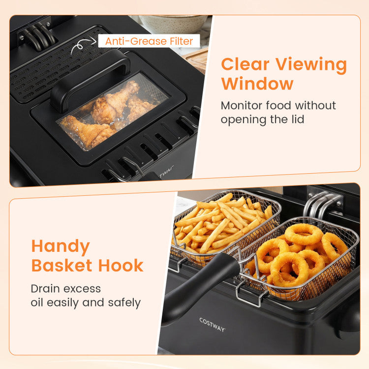 5.3-Qt Electric Deep Fryer with 3 Baskets 1700W LED Touch Screen and 6 Presets