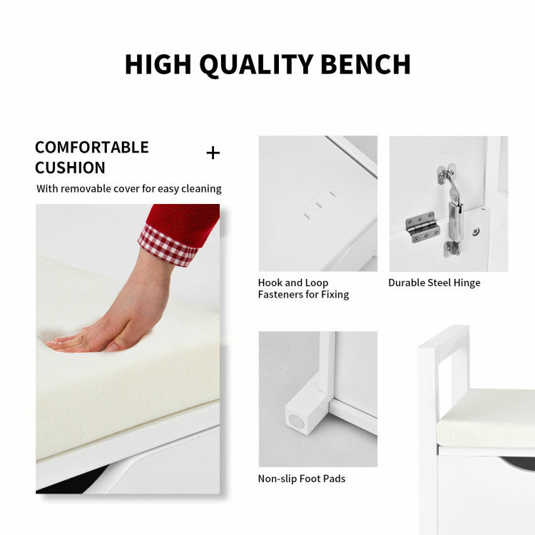 34.5 x 15.5 x 19.5 Inch Shoe Storage Bench with Cushion Seat