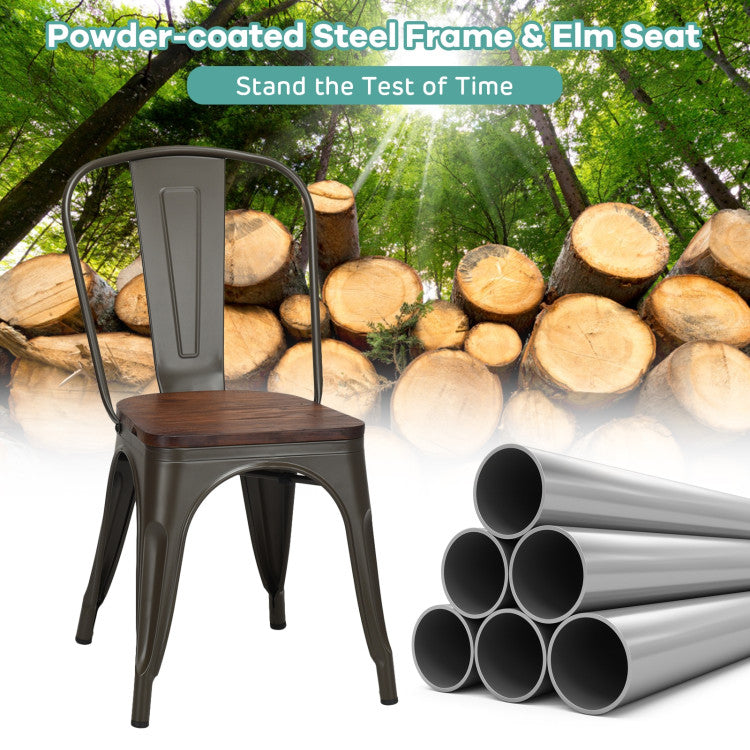 18 Inch Set of 4 Stackable Metal Dining Chair with Wood Seat