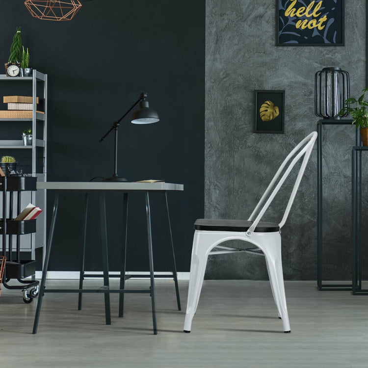 4 Pieces Tolix Style Metal Dining Chairs with Stackable Wood Seat
