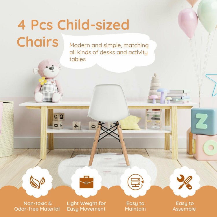 4 Pieces Medieval Style Children Chair Set with Wood Legs