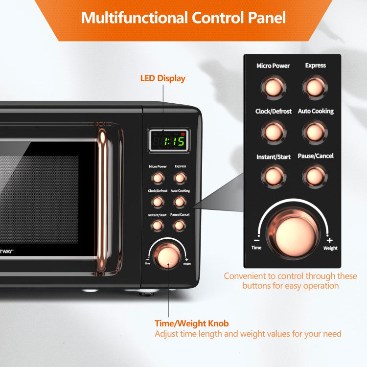 700W Retro Countertop Microwave Oven with 5 Micro Power and Auto Cooking Function
