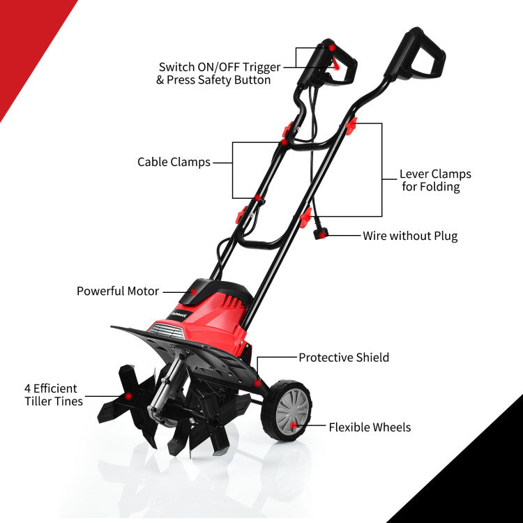 14/17 Inch 10 Amp Corded Electric Tiller and Cultivator with 9-Inch Tilling Depth