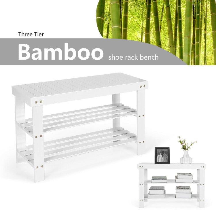 3-Tier Bamboo Shoe Rack Bench for Entryway