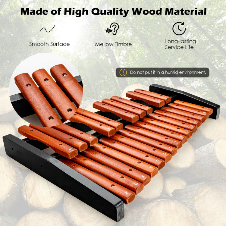 25 Notes Xylophone Wooden Percussion Educational Instrument with 2 Mallets