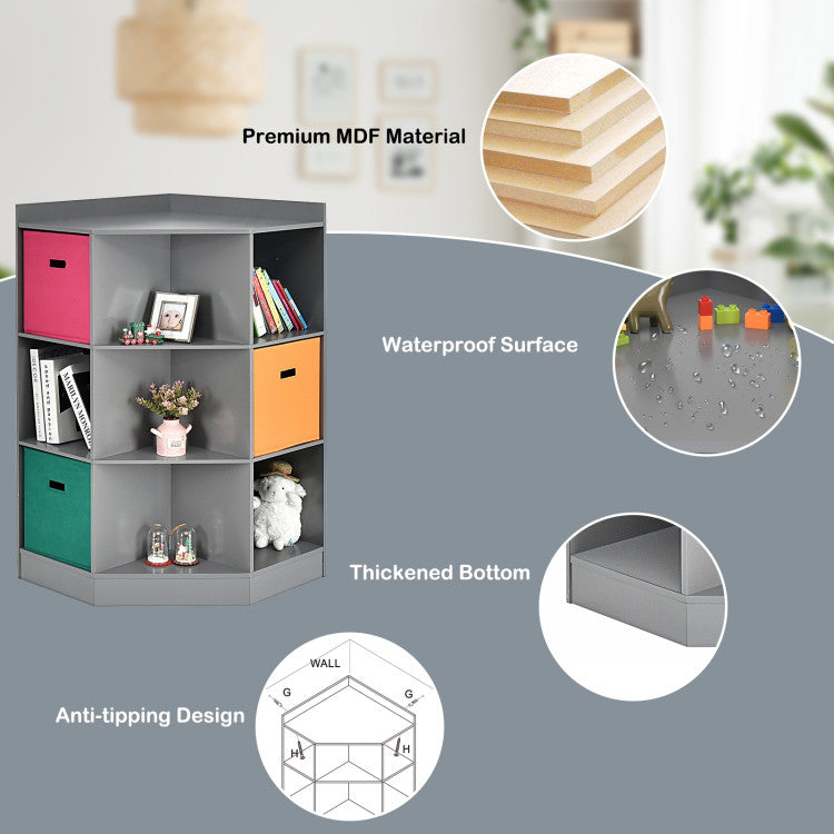 3-Tier Kids Storage Shelf Children Corner Cabinet with 3 Baskets