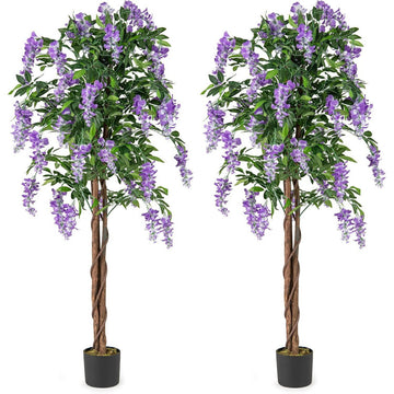5.5 FT Faux Wisteria Plant in Nursery Pot with Blooming Flowers Set of 2