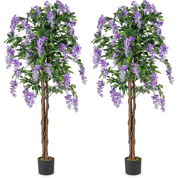 5.5 FT Faux Wisteria Plant in Nursery Pot with Blooming Flowers Set of 2