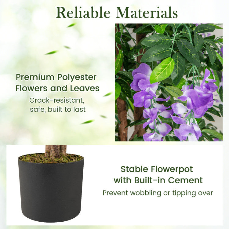 5.5 FT Faux Wisteria Plant in Nursery Pot with Blooming Flowers Set of 2