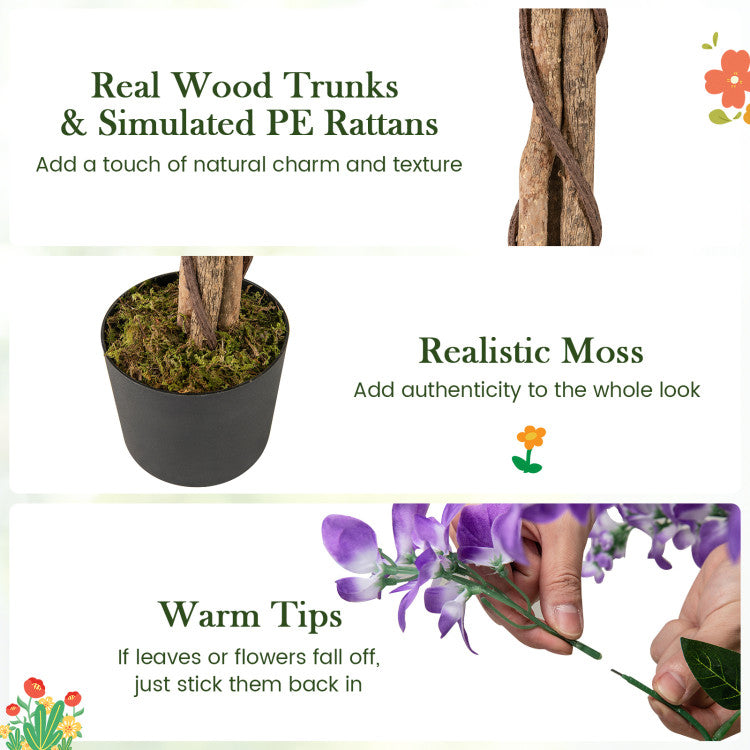 5.5 FT Faux Wisteria Plant in Nursery Pot with Blooming Flowers Set of 2