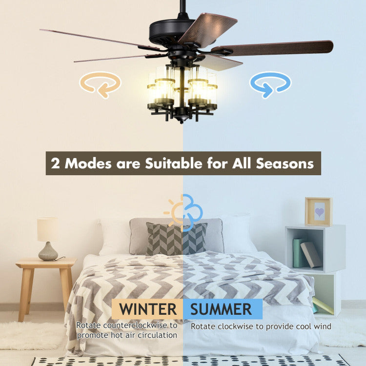 50 Inch Noiseless Ceiling Fan Light with Explosion-proof Glass Lampshades