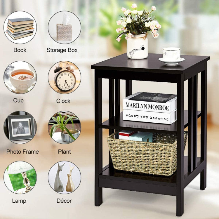 3-Tier Nightstand Set of 2 with Reinforced Bars and Stable Structure