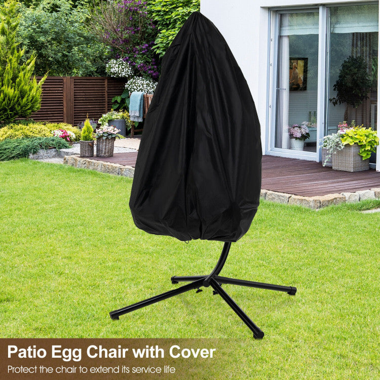 Patio Hanging Egg Chair with Stand Waterproof Cover and Folding Basket