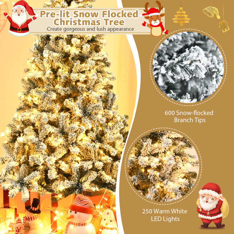 Pre-Lit Premium Snow Flocked Hinged Artificial Christmas Tree