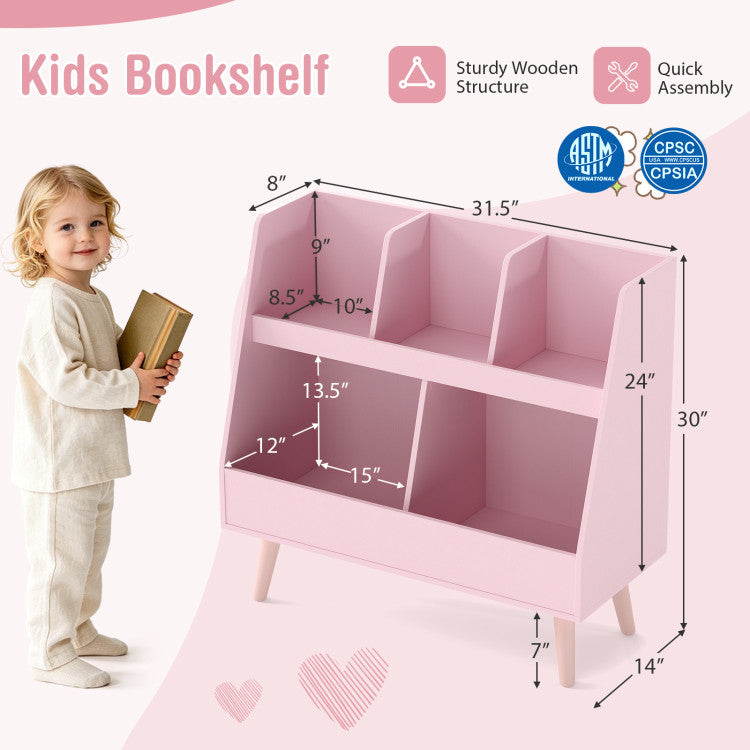 5-Cube Kids Bookshelf and Toy Organizer with Anti-Tipping Kits