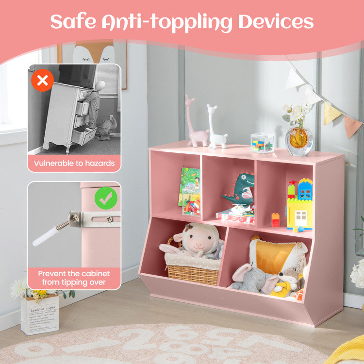 5-Cube Wooden Kids Toy Storage Organizer with Anti-Tipping Kits
