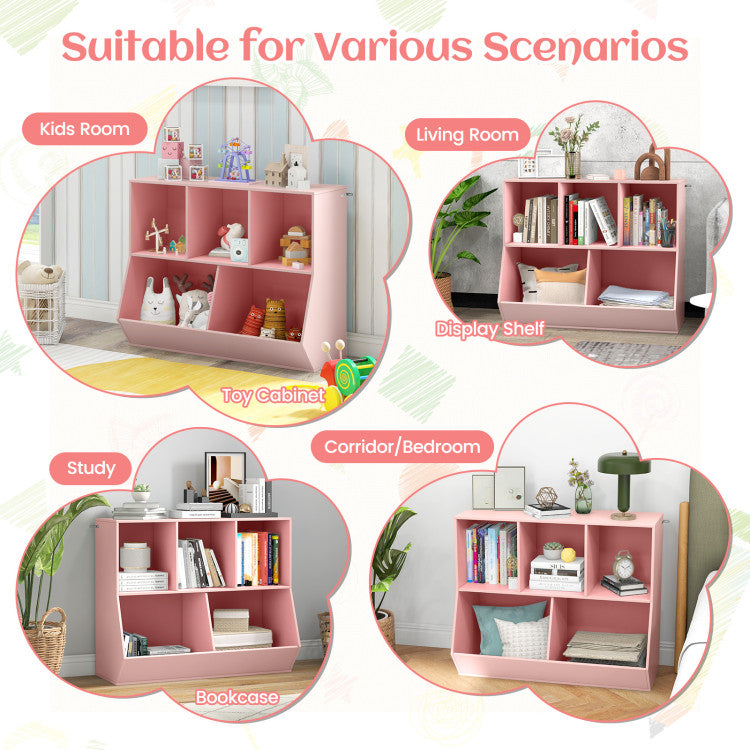 5-Cube Wooden Kids Toy Storage Organizer with Anti-Tipping Kits