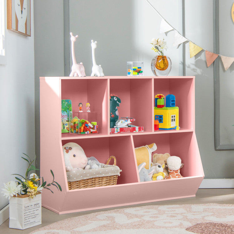 5-Cube Wooden Kids Toy Storage Organizer with Anti-Tipping Kits