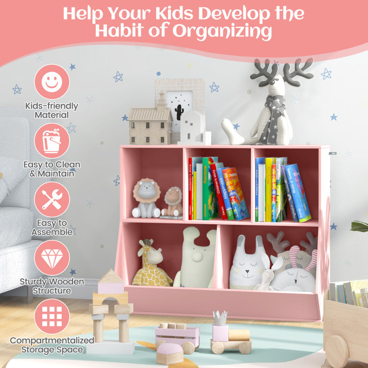 5-Cube Wooden Kids Toy Storage Organizer with Anti-Tipping Kits