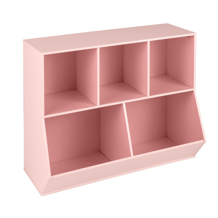 5-Cube Wooden Kids Toy Storage Organizer with Anti-Tipping Kits