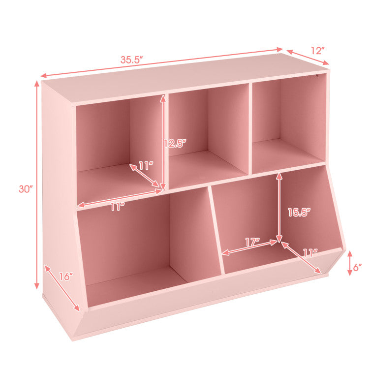 5-Cube Wooden Kids Toy Storage Organizer with Anti-Tipping Kits