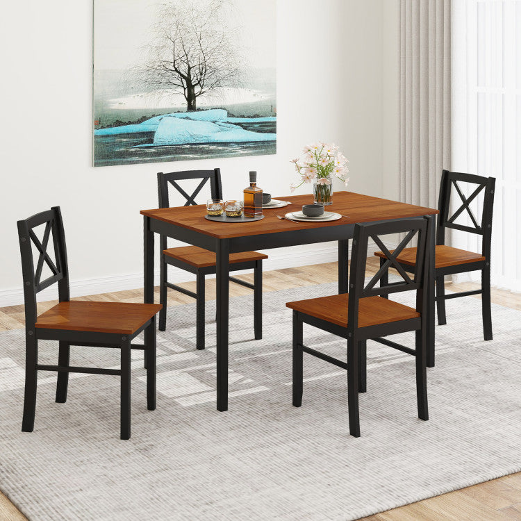 5 Piece Dining Table Set with Rectangular Kitchen Table and 4 Chairs for 4 People