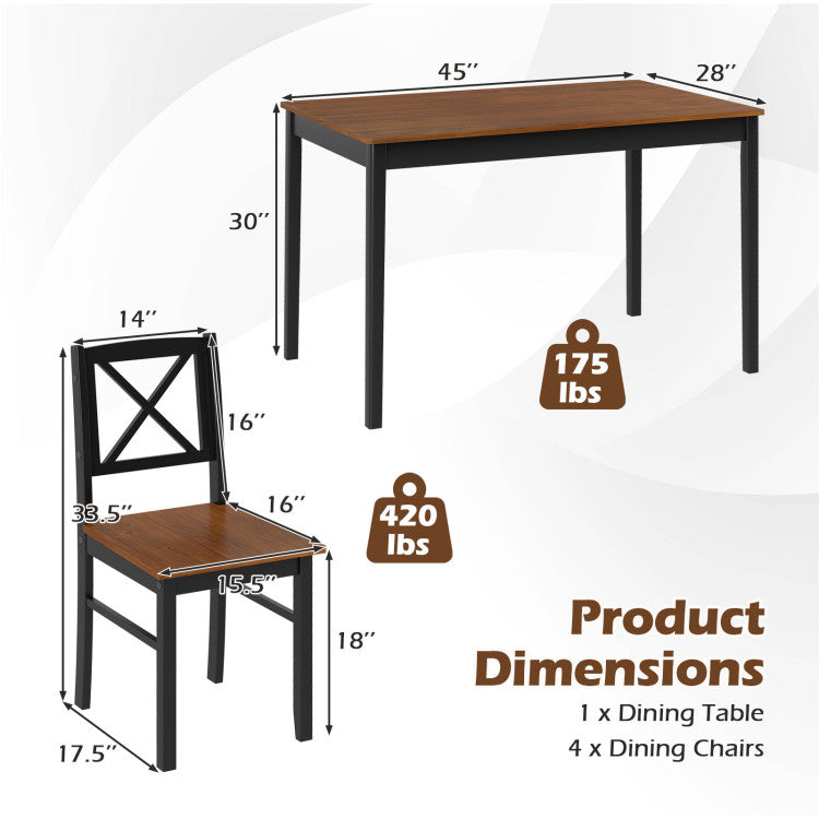 5 Piece Dining Table Set with Rectangular Kitchen Table and 4 Chairs for 4 People