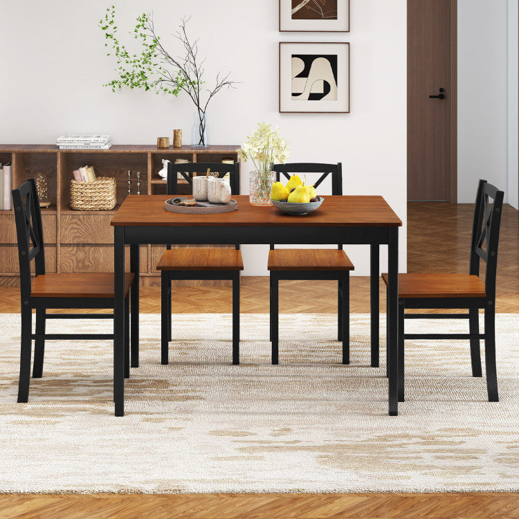 5 Piece Dining Table Set with Rectangular Kitchen Table and 4 Chairs for 4 People