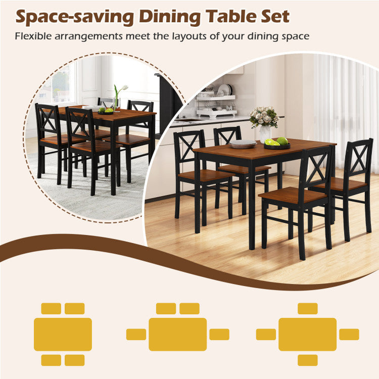 5 Piece Dining Table Set with Rectangular Kitchen Table and 4 Chairs for 4 People
