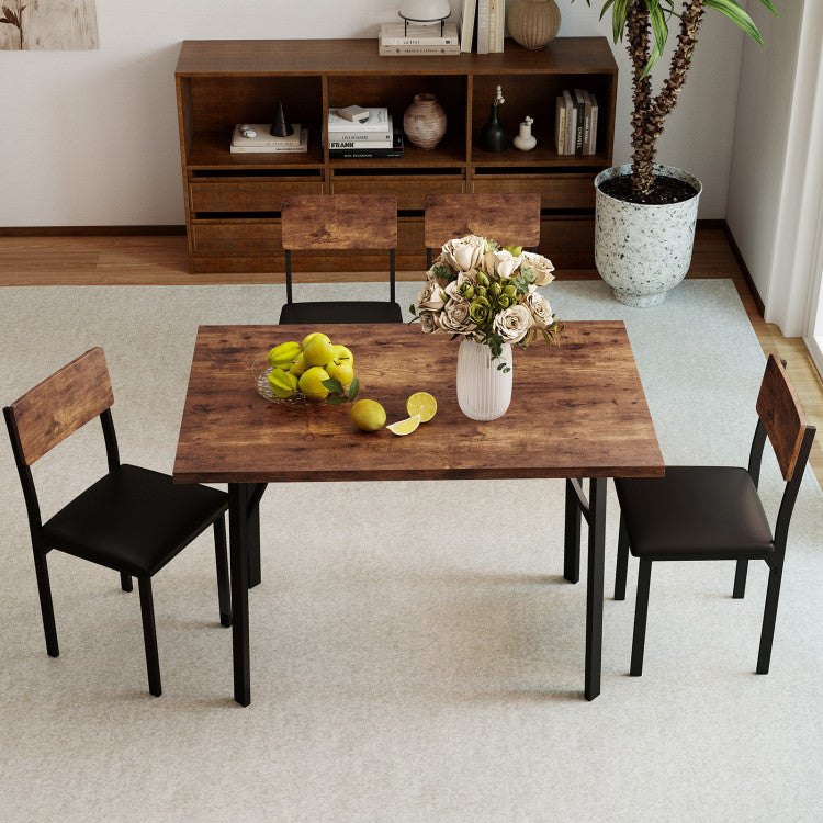 5-Piece Dining Table Set for 4 People Industrial Kitchen Table and 4 PU Leather Chairs