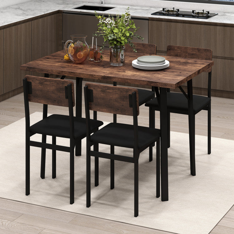 5-Piece Dining Table Set for 4 People Industrial Kitchen Table and 4 PU Leather Chairs