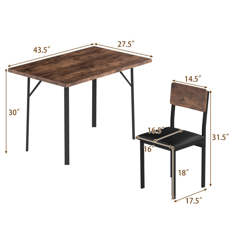 5-Piece Dining Table Set for 4 People Industrial Kitchen Table and 4 PU Leather Chairs