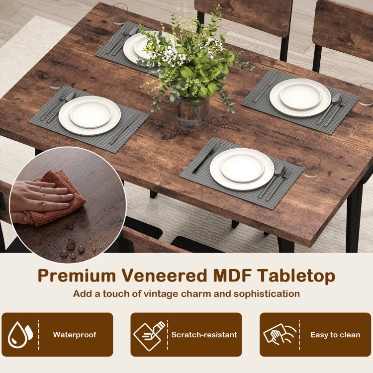 5-Piece Dining Table Set for 4 People Industrial Kitchen Table and 4 PU Leather Chairs