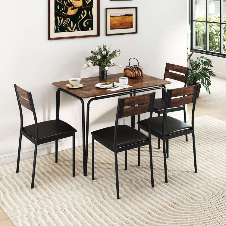 5-Piece Dining Table Set Industrial Rectangular Kitchen Table and 4 Armless Chairs
