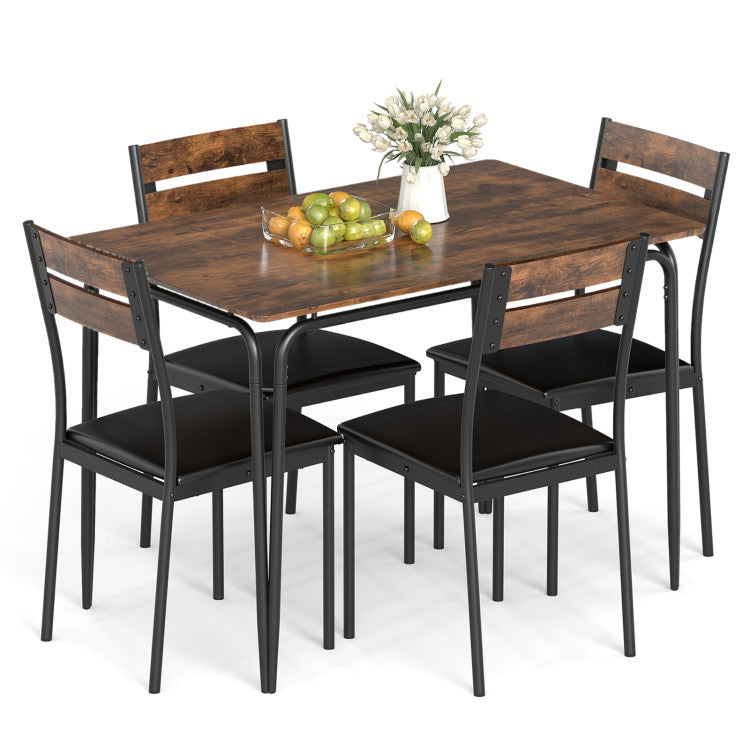 5-Piece Dining Table Set Industrial Rectangular Kitchen Table and 4 Armless Chairs