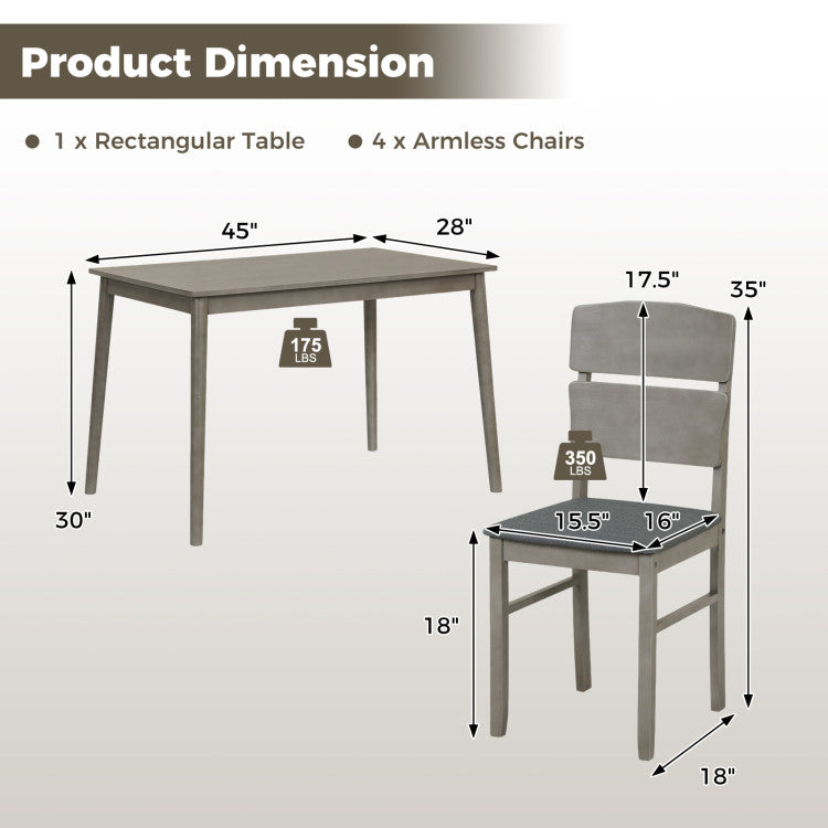 5-Piece Dining Table Set with High Curved Back for 4 People