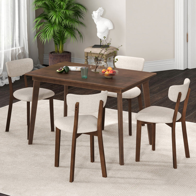 5-Piece Dining Table Set for 4 with Rubber Wood Frame and Padded Set